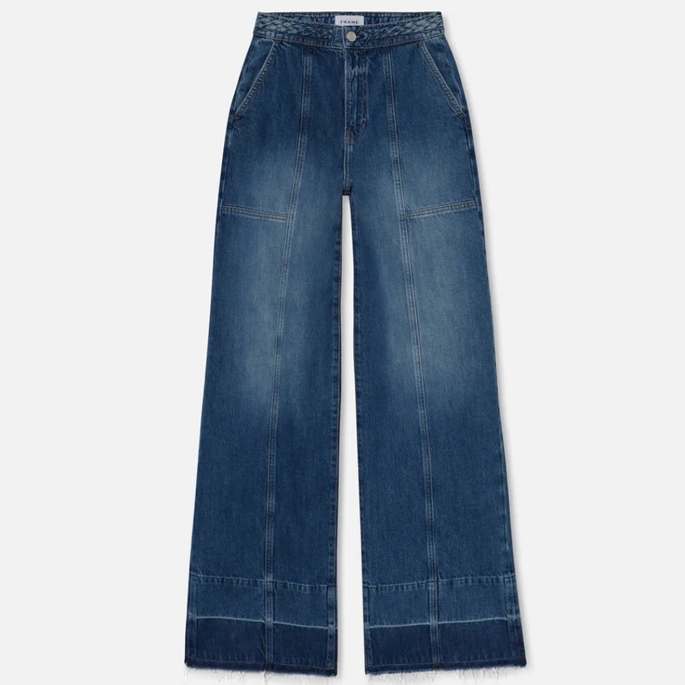 Frame Braided Waistband Wide Leg Denim in color dewdrop size 26